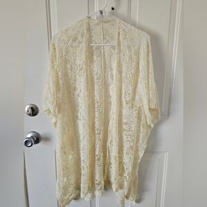 Maeve Anthro Butter Yellow Boho Ivory Lace‎ Kimono Cardigan Cover Up Size L
